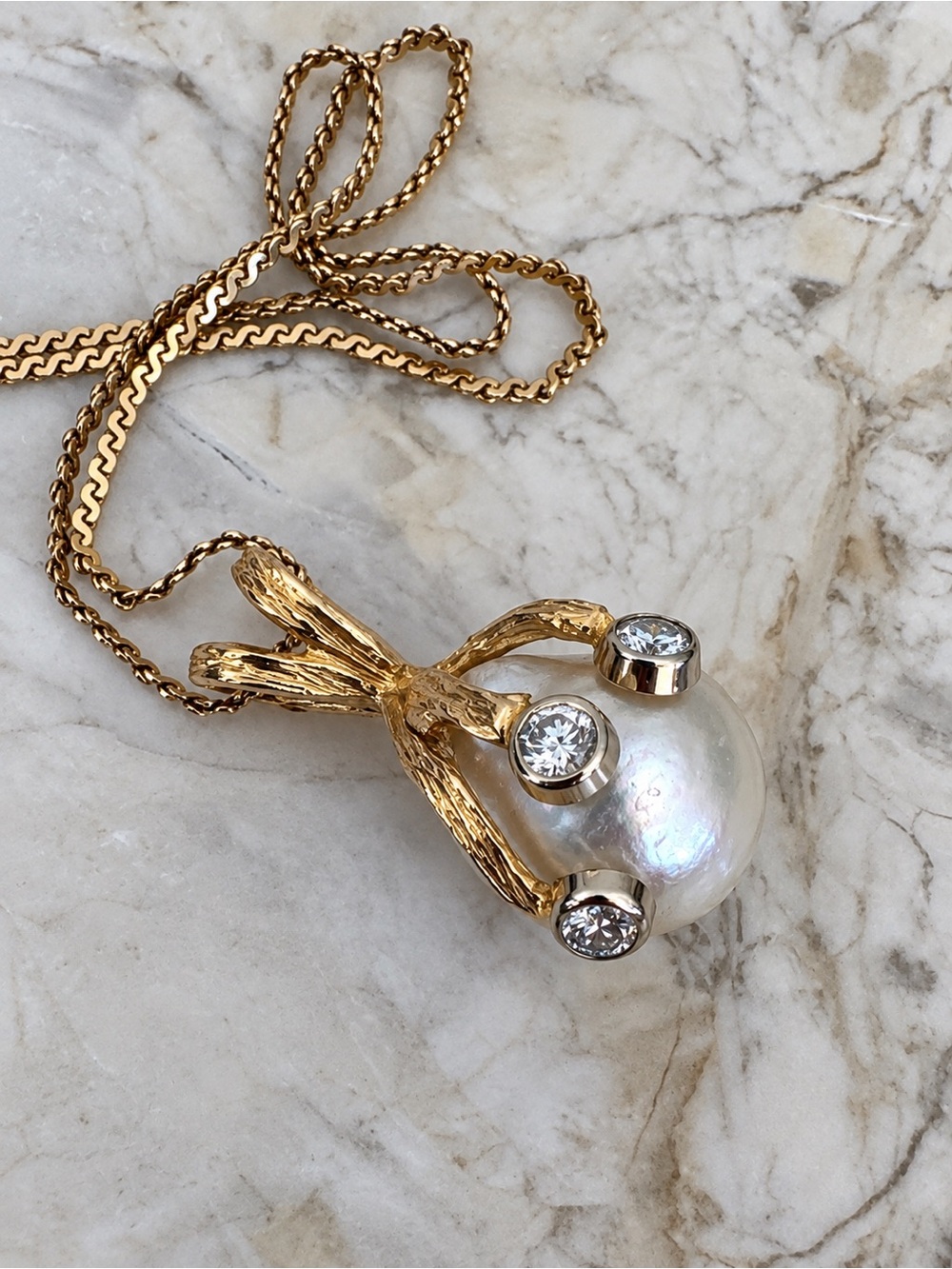 14K Gold Baroque Pearl & .23ct Diamond Custom Pendant Necklace – 17” Chain